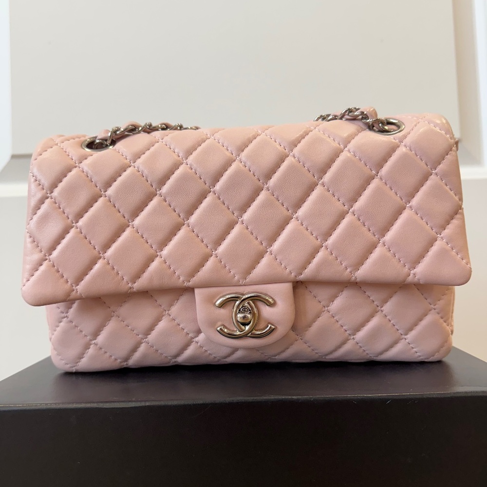 Chanel pink lamskin double flap